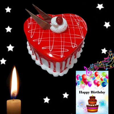 "Strawberry Gel Cake - 1kg, Free Musical Greeting card - code MS05 - Click here to View more details about this Product